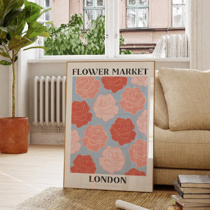 Blommarknad London Rosor Rosa Röda Rosor Blommig Poster