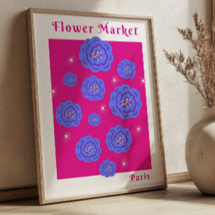 Blommarknad Paris Fuchsia & Blå Livlig Blommotiv Poster