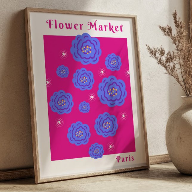 Blommarknad Paris Fuchsia & Blå Livlig Blommotiv  Poster (Skapare uppladdad)