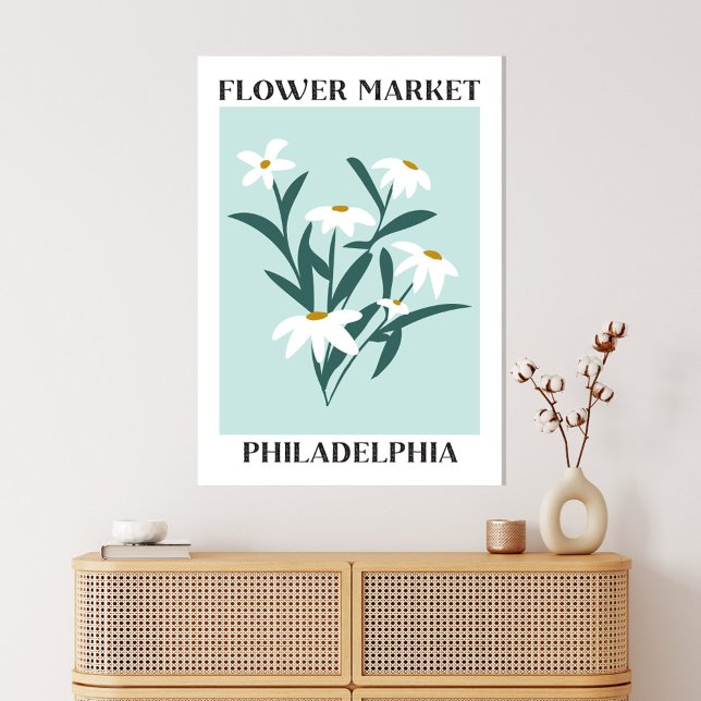 Blommarknad Philadelphia Vit Tusenskönas Blomstera Canvastryck (In situ boho interior)