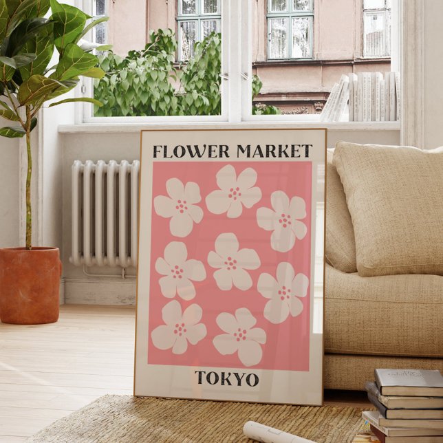 Blommarknad Tokyo Rosa Körsbärsblom Floral Poster (In situ Living room)