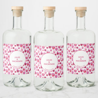 Blommarna Blommigt med Rosa i Bröllop Spritflaskor Etikett