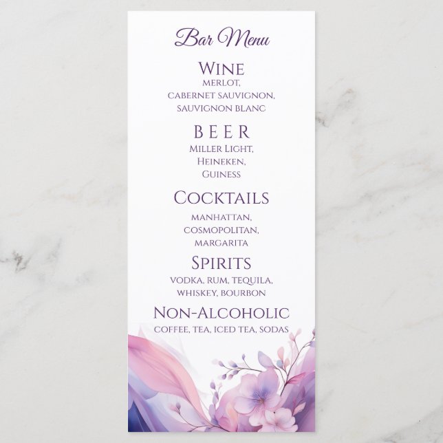 Blommarna Bröllop Dinner och Pub Menu-Cherry Meny (Baksida)