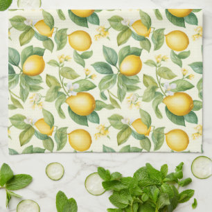 Blommarna Citrus i Medelhavet Kökshandduk