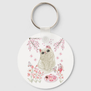 Blommarna Cute Cat Cherry Nyckelring