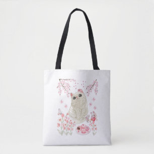 Blommarna Cute Cat Cherry Tygkasse