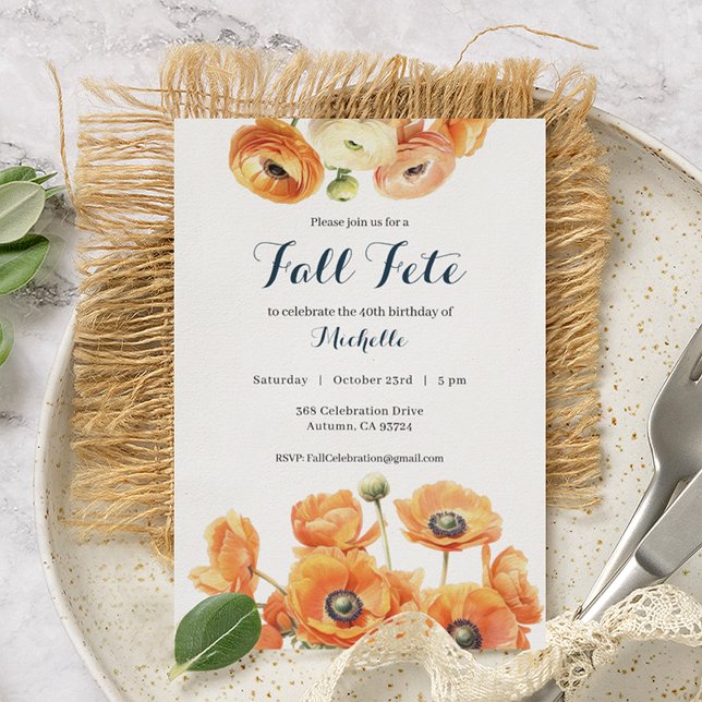 Blommarna Fall Fete Fete Fete Autumn Födelsedagsfe Inbjudningar (Skapare uppladdad)