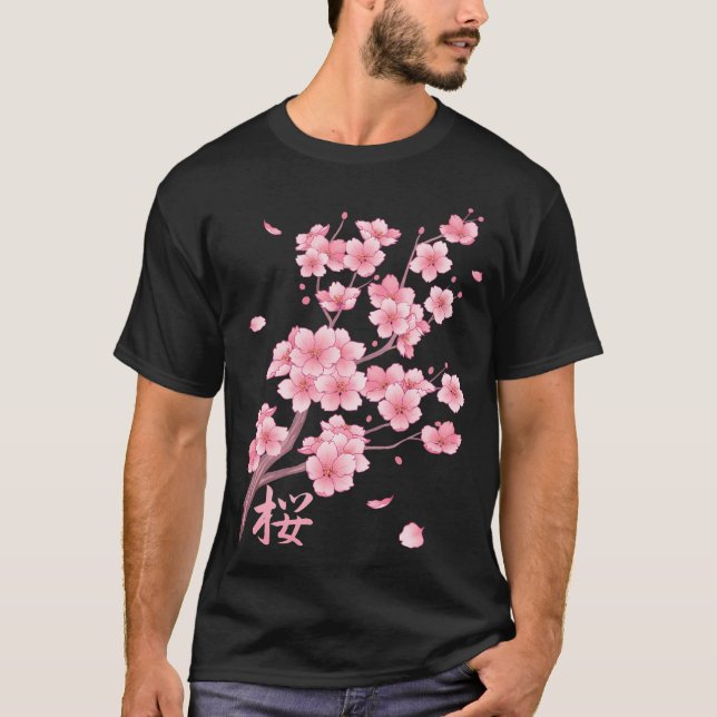 Blommarna Falling Sakura Cherry T Shirt (Framsida)