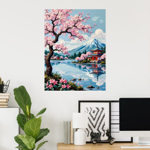 Blommarna för körsbär i Pagoda Sjö Poster