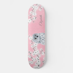 Blommarna för körsbär vid uggla Rosa, Monogram Mini Skateboard Bräda 18,5 Cm