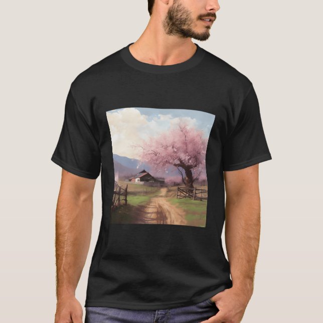 Blommarna för körsbärssystemet Retreat landsidessa T Shirt (Framsida)