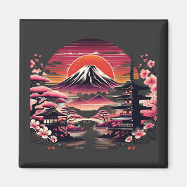 Blommarna Fuji Cherry i japanska Sakura Garden Mou Magnet