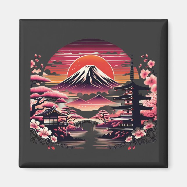 Blommarna Fuji Cherry i japanska Sakura Garden Mou Magnet (Framsidan)