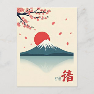 Blommarna Fuji och Cherry med minimalistisk monter Vykort
