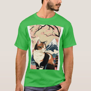 Blommarna Fuji vid Cat Cherry i en Vintage i Japan T Shirt