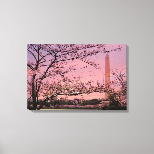 Blommarna i Washington Monument Cherry Canvastryck (Framsida)