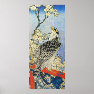 Blommarna Katsushika Hokusai Hawk och Cherry Poster