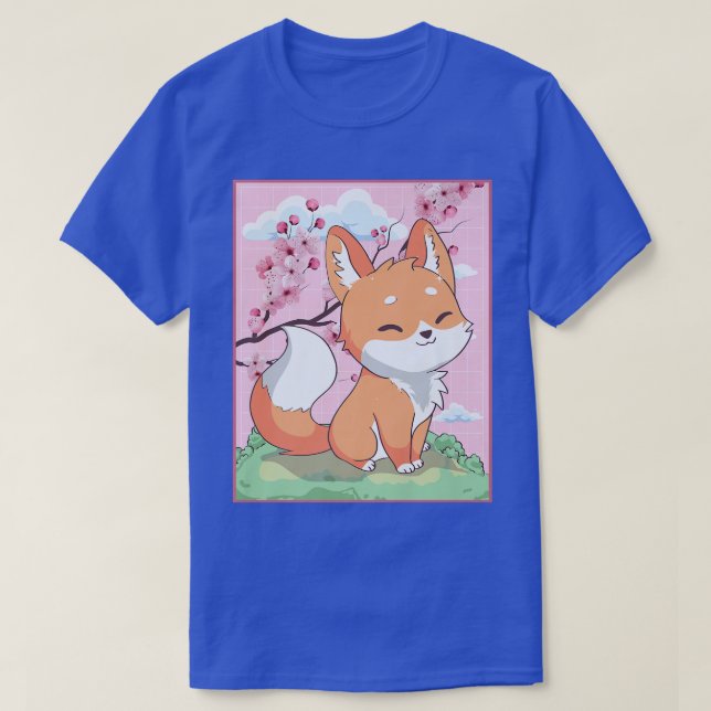 Blommarna Kawaii Fox Japansk Kitsune Sakura Cherry T Shirt (Design framsida)