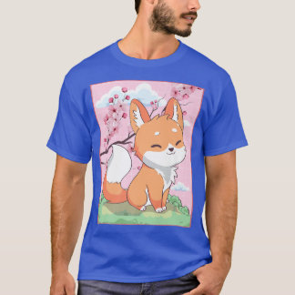 Blommarna Kawaii Fox Japansk Kitsune Sakura Cherry T Shirt