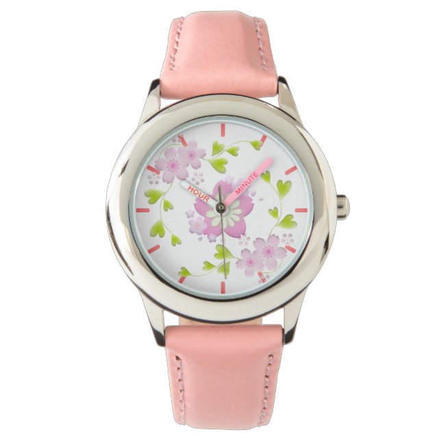 Blommarna Kawaii Stil Sakura Cherry Träd Armbandsur (Framsida)