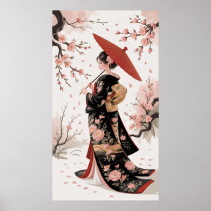 Blommarna Kimono och Cherry Poster