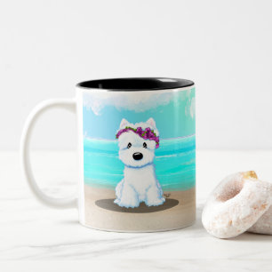 Blommarna KiniArt ™️ Westie Beach Två-Tonad Mugg