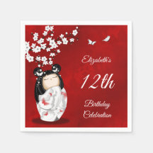 Blommarna Kokeshi Doll Cherry | Birthday Napk
