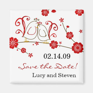 Blommarna love birds & Cherry Spara datum Magnet