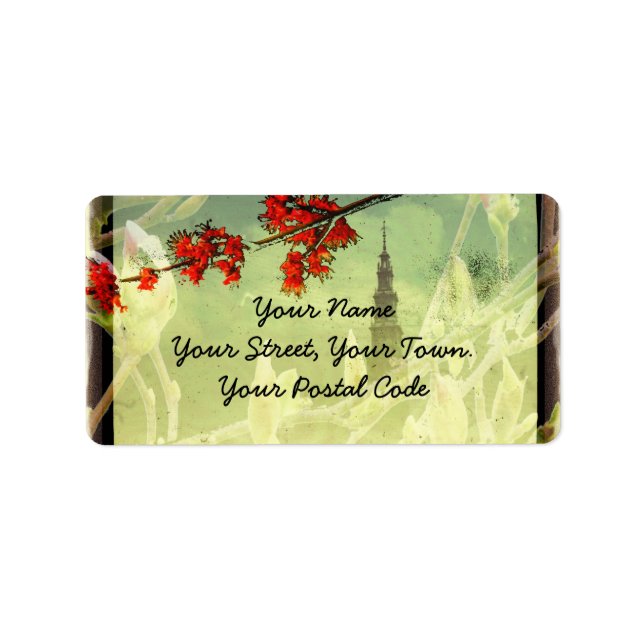 Blommarna Maple och Magnolia Adressetikett (Framsidan)