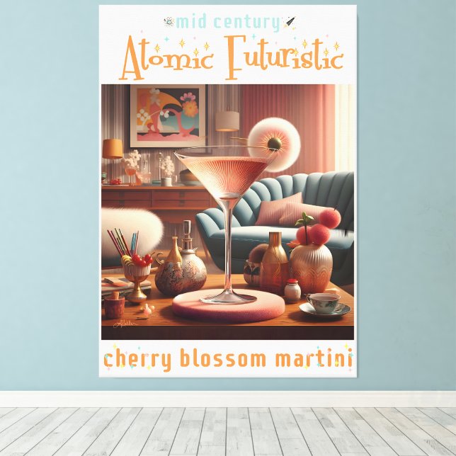 Blommarna Martini för atomFuturistiska Cherry Canvastryck (Insitu (trägolv))