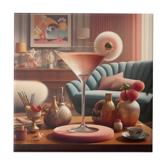 Blommarna Martini för atomFuturistiska Cherry Kakelplatta (Framsidan)