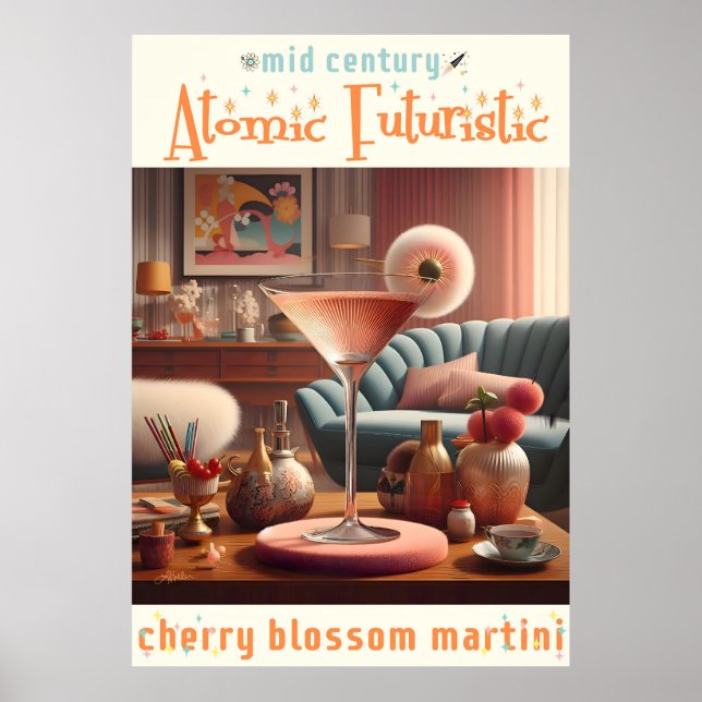 Blommarna Martini för atomFuturistiska Cherry Poster (Framsidan)
