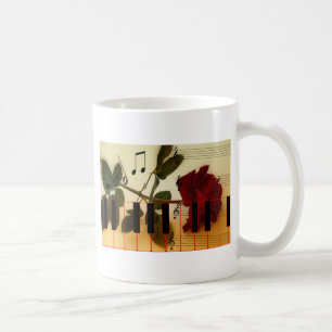 Blommarna Musik noter Tangentbord Röd ros Kaffemugg