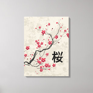 Blommarna Oriental Stil Sakura Cherry  Art Canvastryck