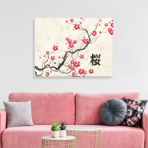 Blommarna Oriental Stil Sakura Cherry Art Canvastryck