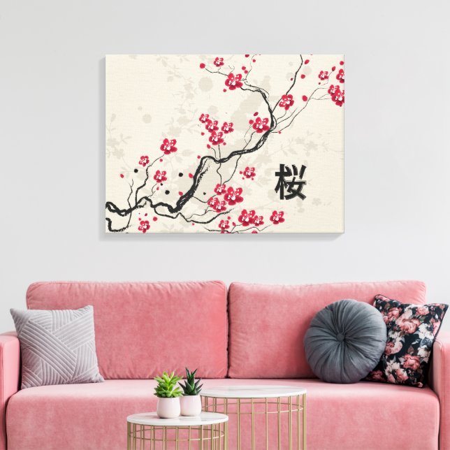 Blommarna Oriental Stil Sakura Cherry  Art Canvastryck (Insitu (Vardagsrum))