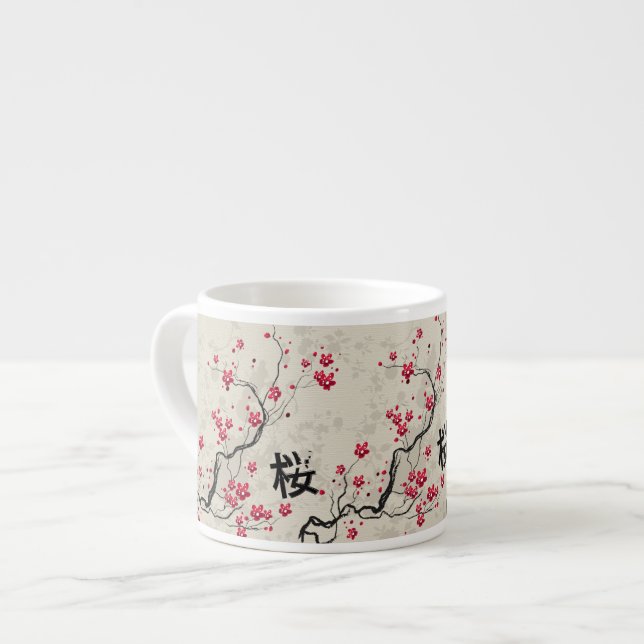 Blommarna Oriental Stil Sakura Cherry  Art Espressomugg (Framsida vänster)