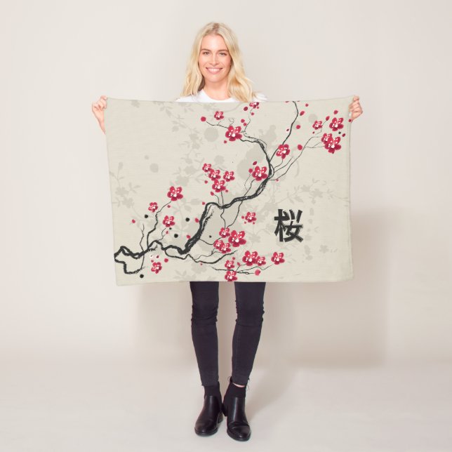 Blommarna Oriental Stil Sakura Cherry  Art Fleecefilt (På plats)