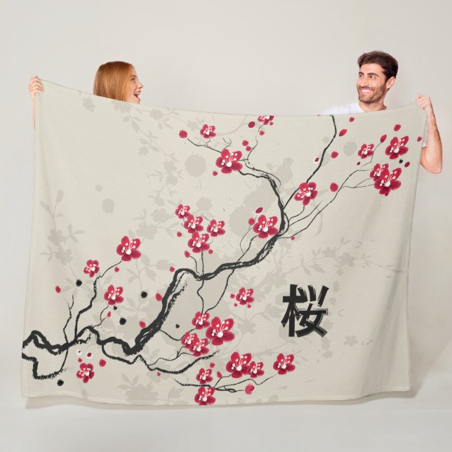 Blommarna Oriental Stil Sakura Cherry  Art Fleecefilt (På plats)