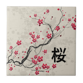 Blommarna Oriental Stil Sakura Cherry Art Kakelplatta