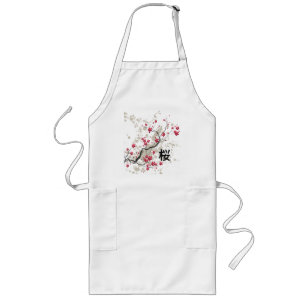 Blommarna Oriental Stil Sakura Cherry Art Långt Förkläde
