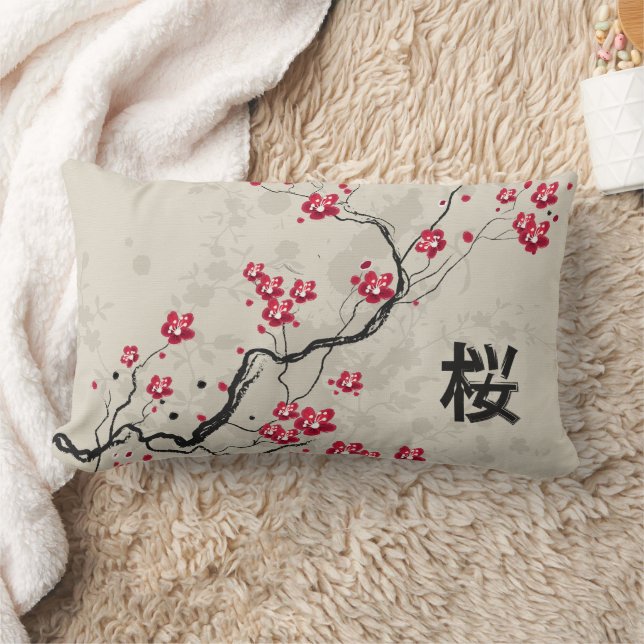 Blommarna Oriental Stil Sakura Cherry  Art Lumbarkudde (Filt)