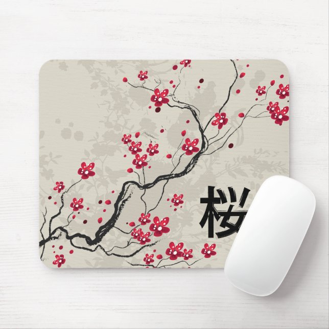 Blommarna Oriental Stil Sakura Cherry  Art Musmatta (Med mus)