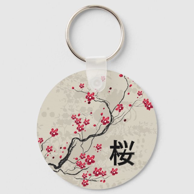 Blommarna Oriental Stil Sakura Cherry  Art Nyckelring (Framsida)