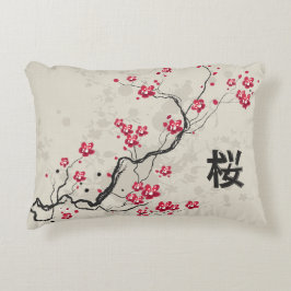 Blommarna Oriental Stil Sakura Cherry Art Prydnadskudde