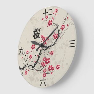 Blommarna Oriental Stil Sakura Cherry  Art Stor Klocka