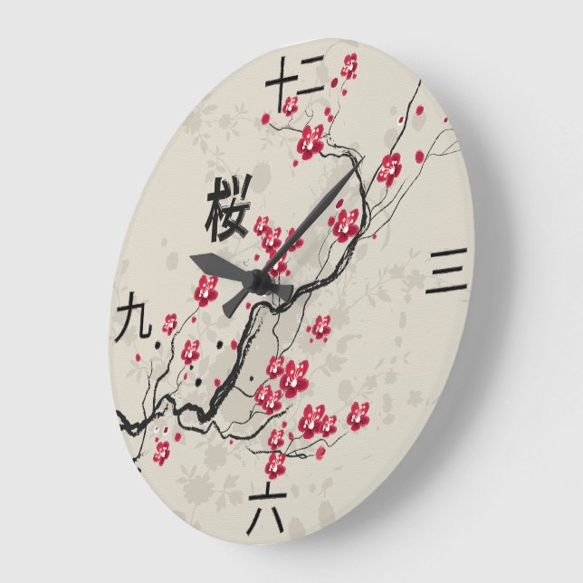 Blommarna Oriental Stil Sakura Cherry  Art Stor Klocka (Vinkel)