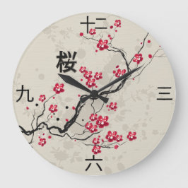 Blommarna Oriental Stil Sakura Cherry Art Stor Klocka