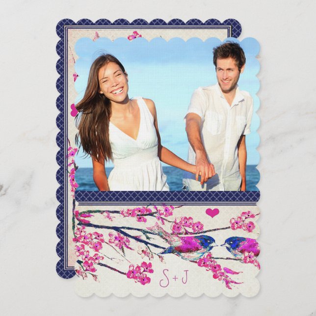 Blommarna Rosa av marockansk foto Kärlek av fågel  Inbjudningar (Fram/baksida)