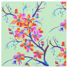 Blommarna Sakura Cherry Flower i Bold Färg Tyg